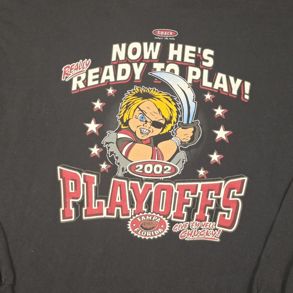 Tampa Bay Buccaneers 2002 Playoffs T-Shirt Men's 2XL Black Chucky‎ Gruden VTG